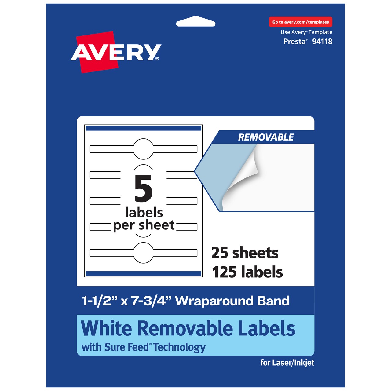 Avery Matte White Removable Wraparound Labels with Sure Feed Technology, Print-to-the-Edge, 1.5" x 7.75"